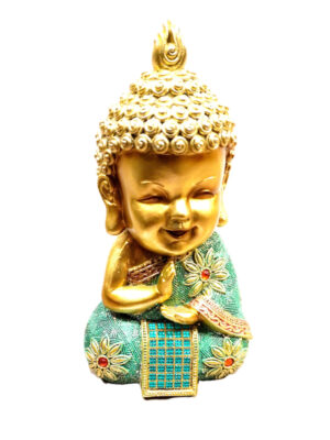 Estátua Buda Baby Dourado Verde