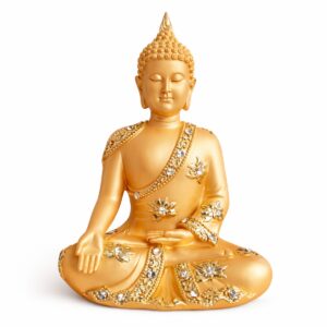 Estátua Buda Dourado com Detalhes de Cristal 17 cm
