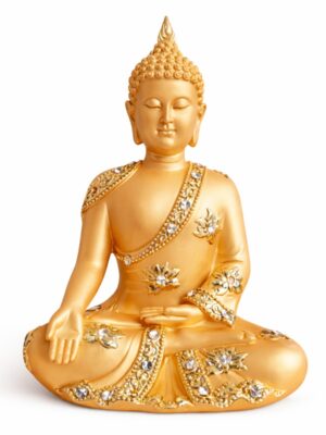 Estátua Buda Dourado com Detalhes de Cristal 17 cm