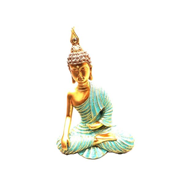 Estátua Buda Dourado e Verde em Resina 33 cm