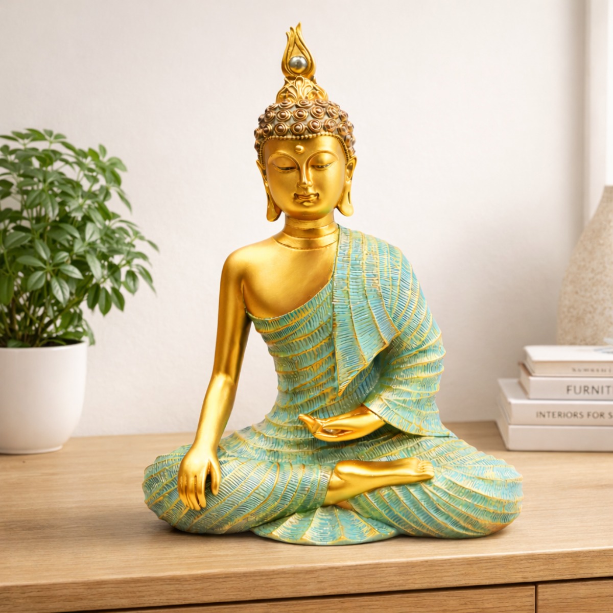 Estátua Buda Serenidade Turquesa 33 cm