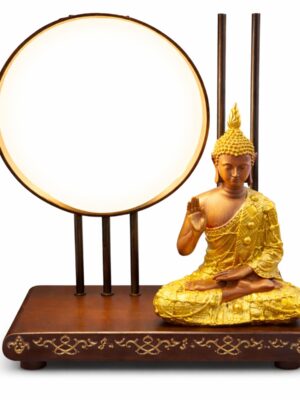 Estátua Buda Aro Iluminado com base 35 cm