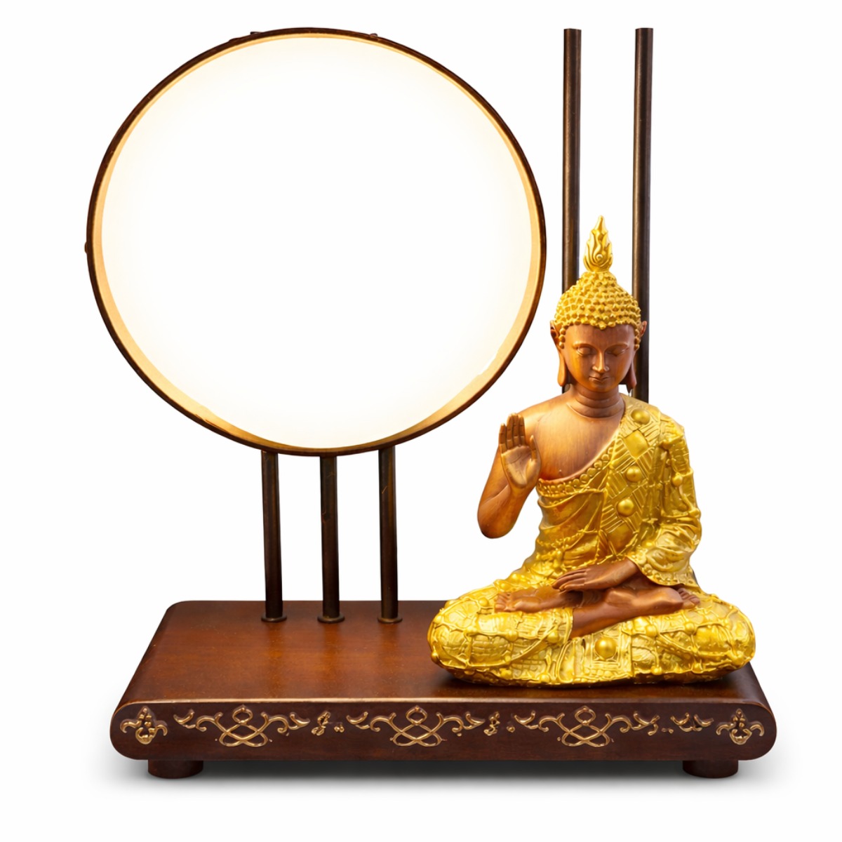 Estátua Buda Aro Iluminado com base 35 cm