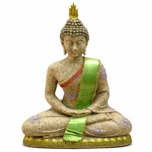 Estátua Buda com Faixa Verde Decorativa 26 cm