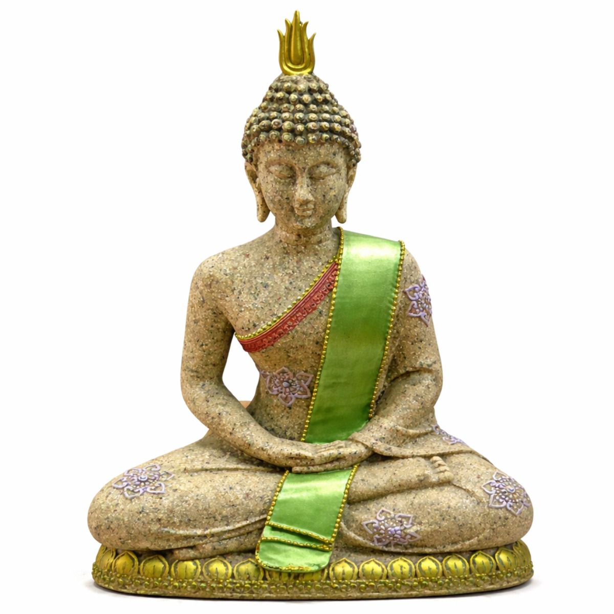 Estátua Buda com Faixa Verde Decorativa 26 cm