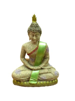 Estátua Buda com Faixa Verde Decorativa