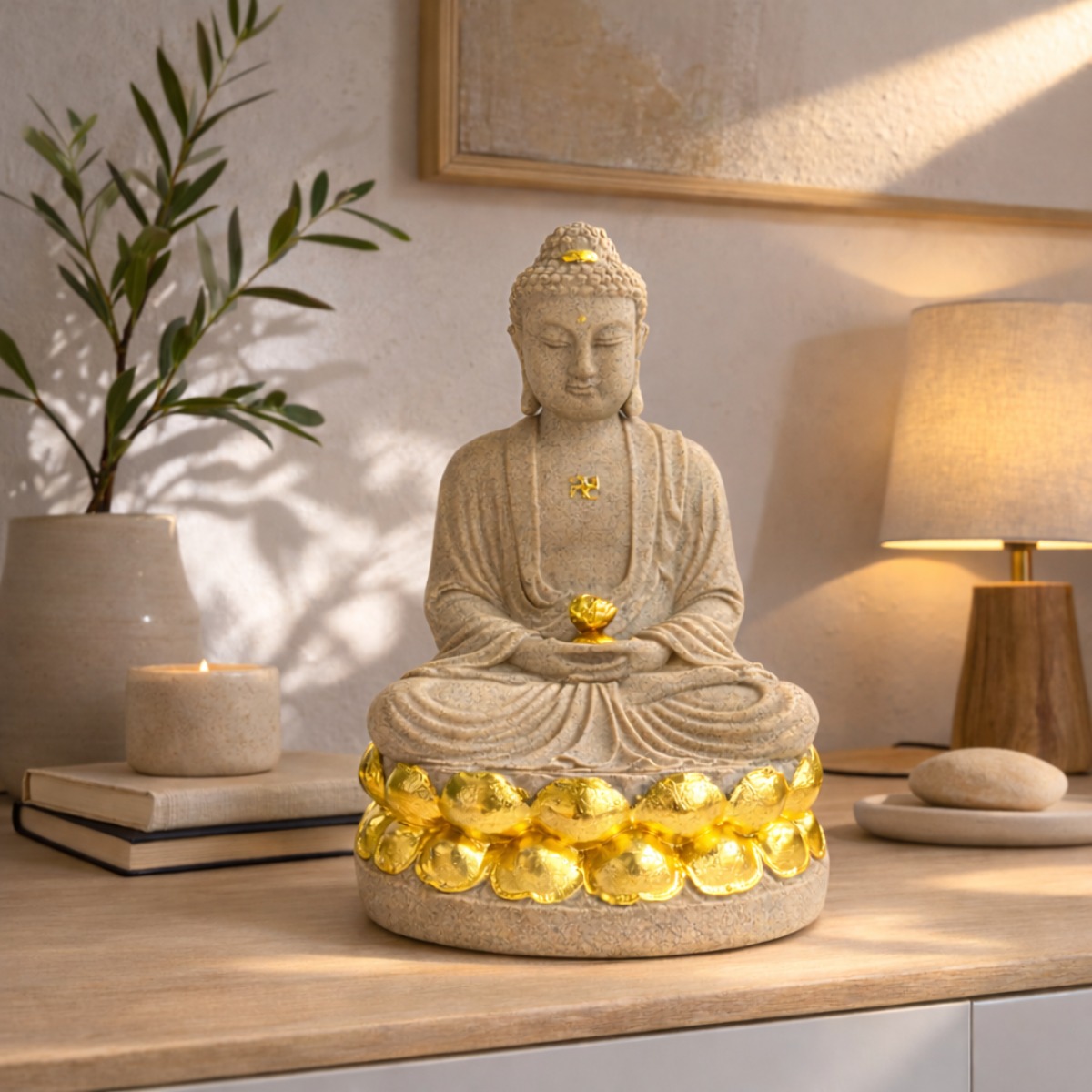 Estatua Buda da Iluminação Dourado 25 cm