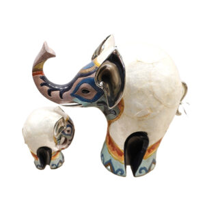 Estátua Elefante Decorativo Colorido com Filhote