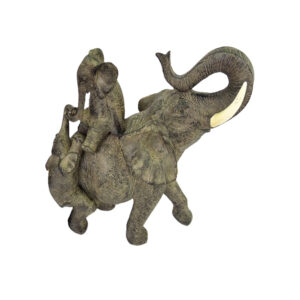 Estátua Elefante Mãe com Filhote nas Costas