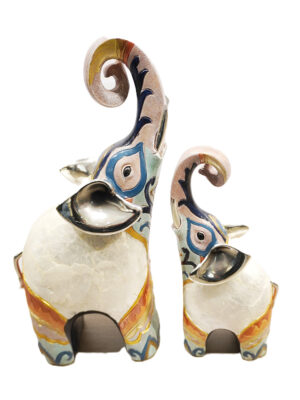 Estátua Elefantes Abstratos Coloridos Conjunto 2 Peças