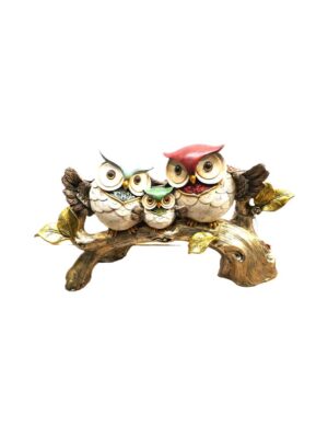 Estátua Família de Corujas Coloridas no Galho