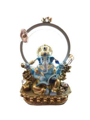 Estátua Ganesha Azul com Aro Luminoso