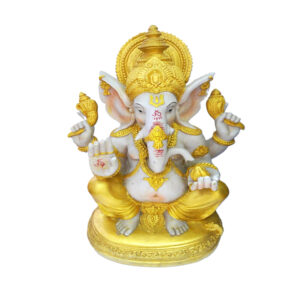 Estátua Ganesha Branco e Ouro Tradicional