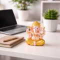 Estátua Ganesha Divino Branco Dourado 13 cm