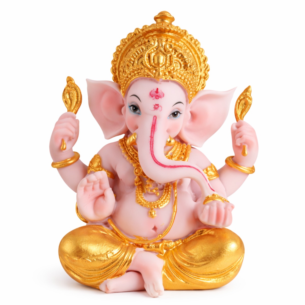 Estátua Ganesha Divino Branco Dourado 13 cm