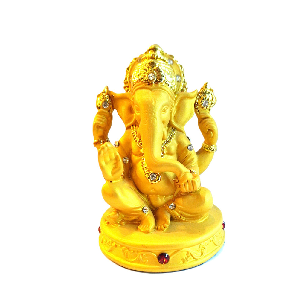 Estátua Ganesha Dourado com Cristais