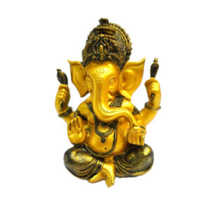 Estátua Ganesha Dourado com Detalhes Envelhecidos