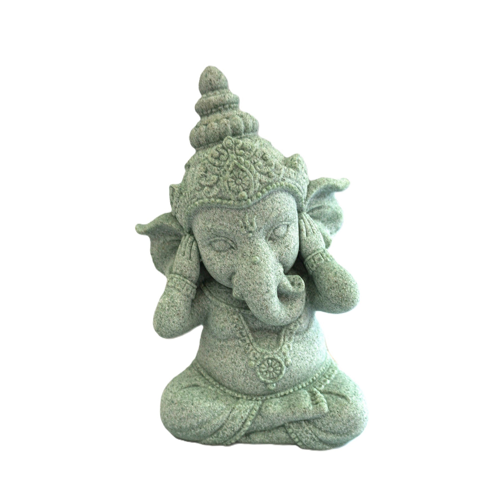 Estátua Ganesha Hear No Evil em Pedra