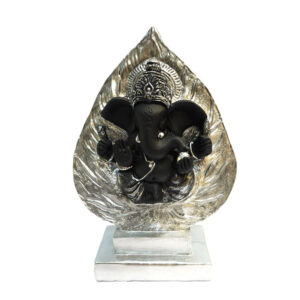 Estátua Ganesha Preto com Folha Prateada
