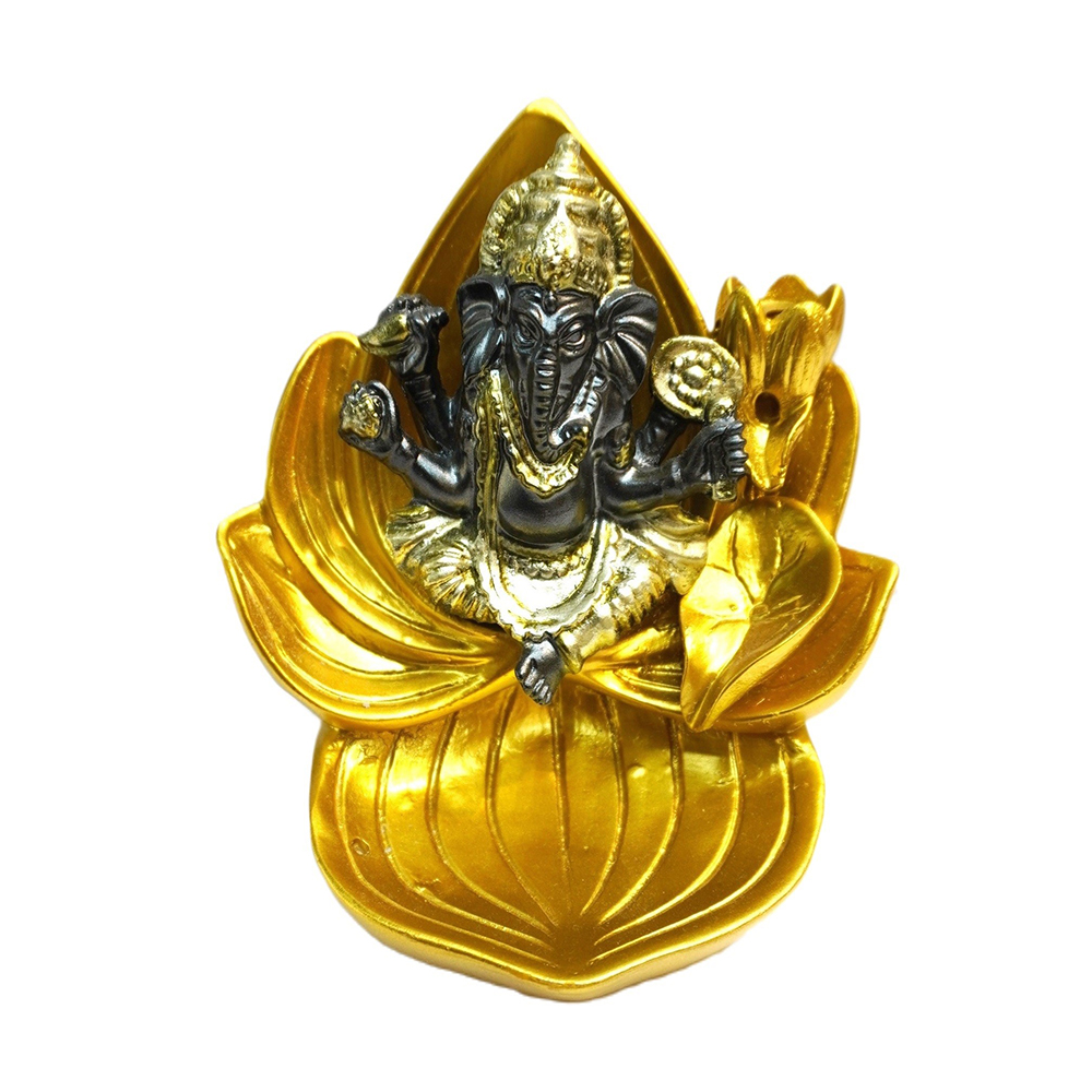 Estátua Ganesha Preto e Ouro no Lótus