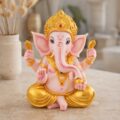 Estátua Ganesha Rosa Dourado com Tilak Vermelho 24 cm
