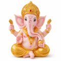 Estátua Ganesha Rosa Dourado com Tilak Vermelho 24 cm