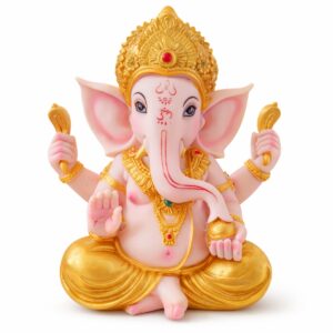 Estátua Ganesha Rosa Dourado com Tilak Vermelho 24 cm