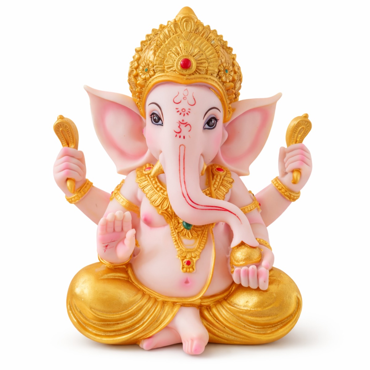 Estátua Ganesha Rosa Dourado com Tilak Vermelho 24 cm