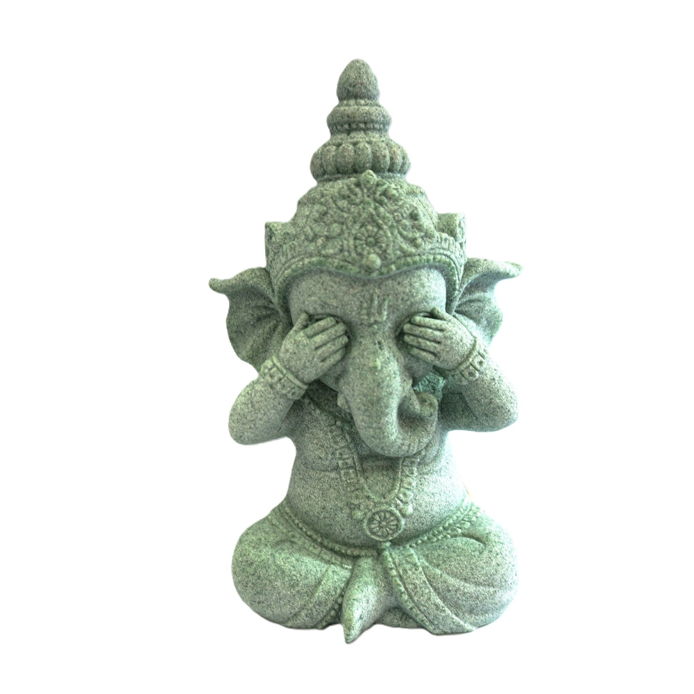 Estátua Ganesha See No Evil em Pedra