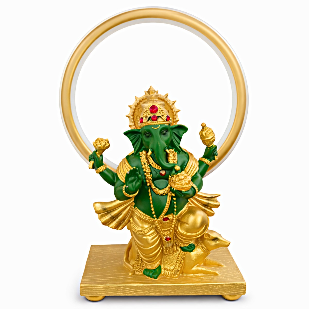 Estátua Ganesha Verde com Aro Luminoso 39 cm