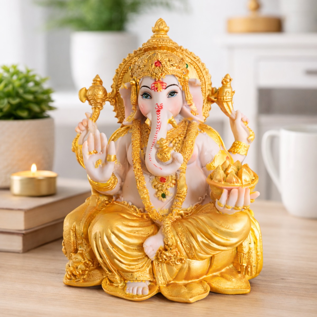 Estátua Ganesha da Abundância Dourada 19 cm (1) Estátua Ganesha da Abundância Dourada 19 cm