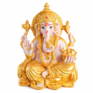 Estátua Ganesha da Abundância Dourada 19 cm