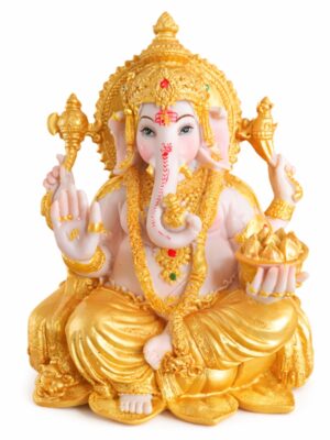 Estátua Ganesha da Abundância Dourada 19 cm