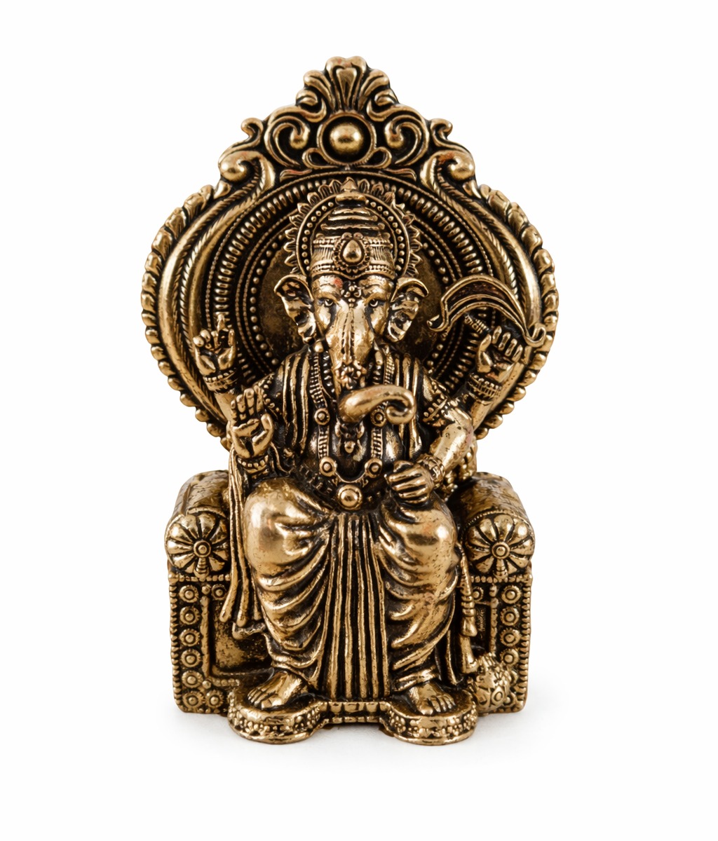 Estátua Ganesha em Metal Dourado Modelo 1