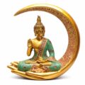 Estátua de Buda Sentado na Lua Dourada 27 cm Estátua de Buda Sentado na Lua Dourada 27 cm