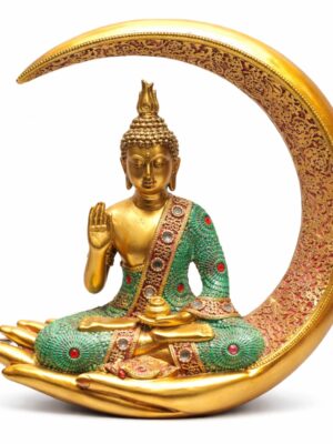 Estátua de Buda Sentado na Lua Dourada 27 cm