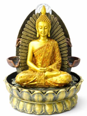 Fonte de Agua Buda Trono da Iluminação Dourado 28 cm