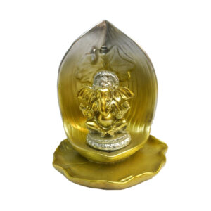 Incensário Ganesha Dourado com Folha Backflow