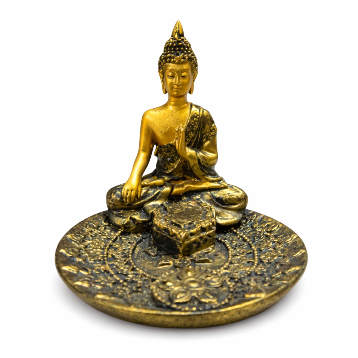 Porta Incenso Buda Dourado da Meditação