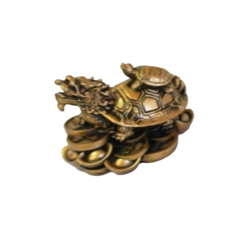 Tartaruga Dragão Feng Shui Dourada com Moedas da Prosperidade