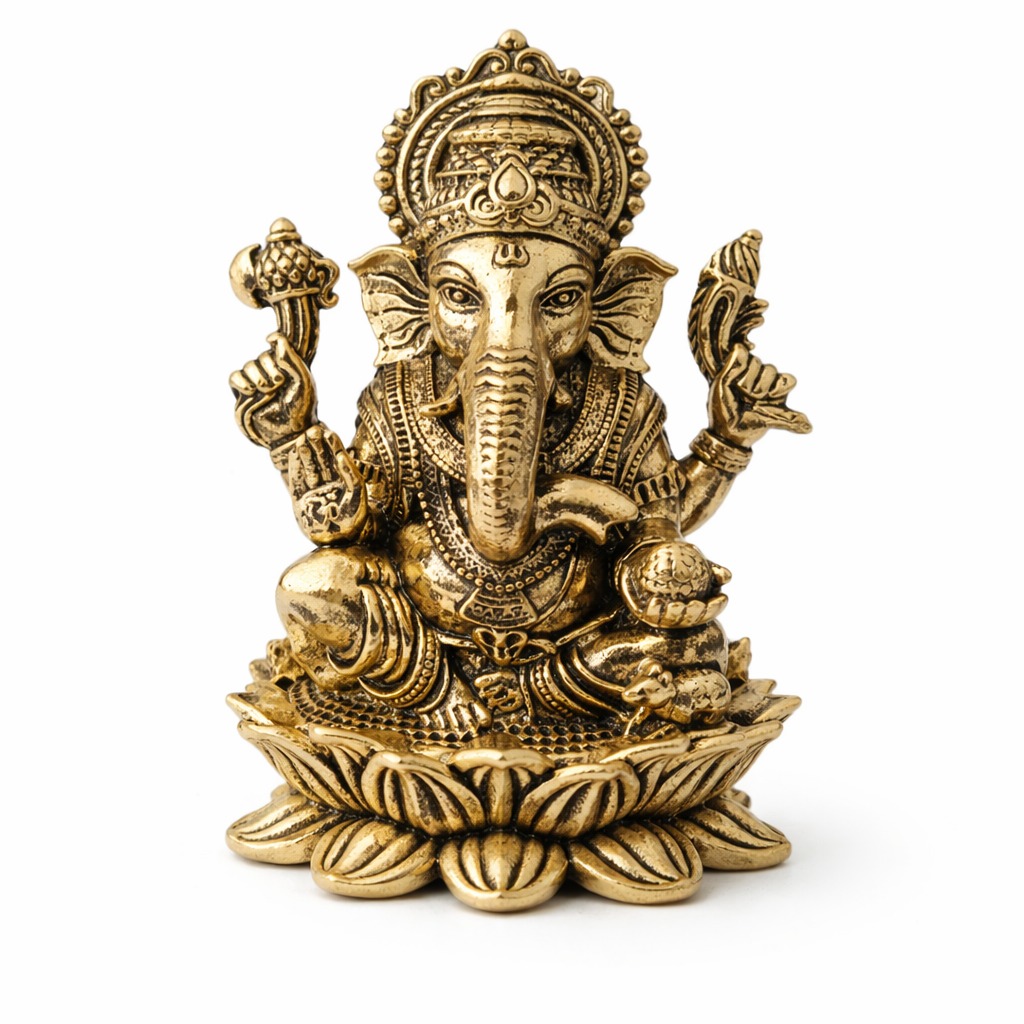 Estátua Ganesha em Metal Dourado Modelo 6 - 7.60 cm Estátua Ganesha em Metal Dourado Modelo 6
