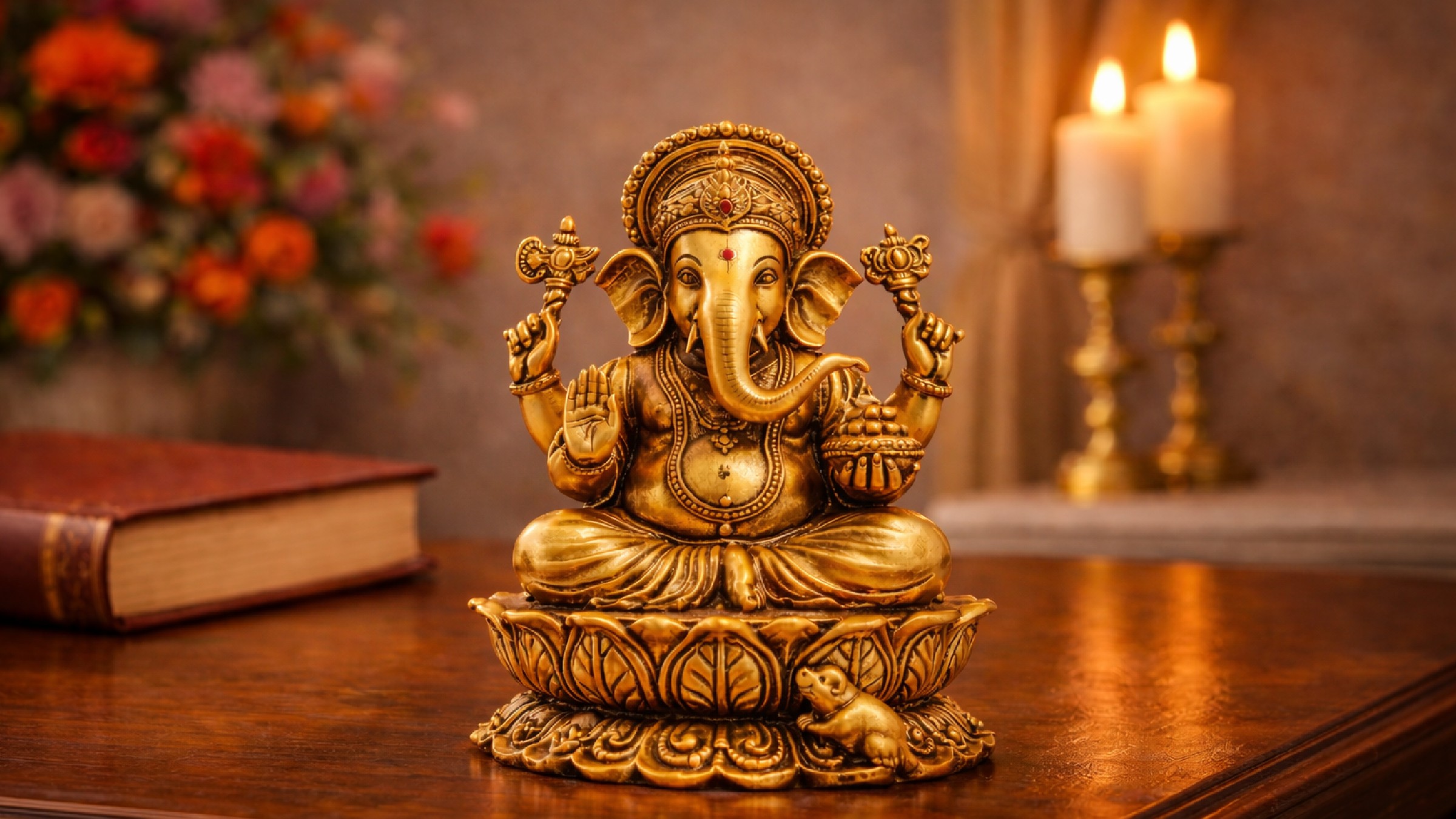 Escultura Ganesha em metal