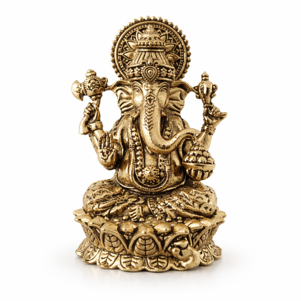 Estátua Ganesha em Metal Dourado Modelo 12