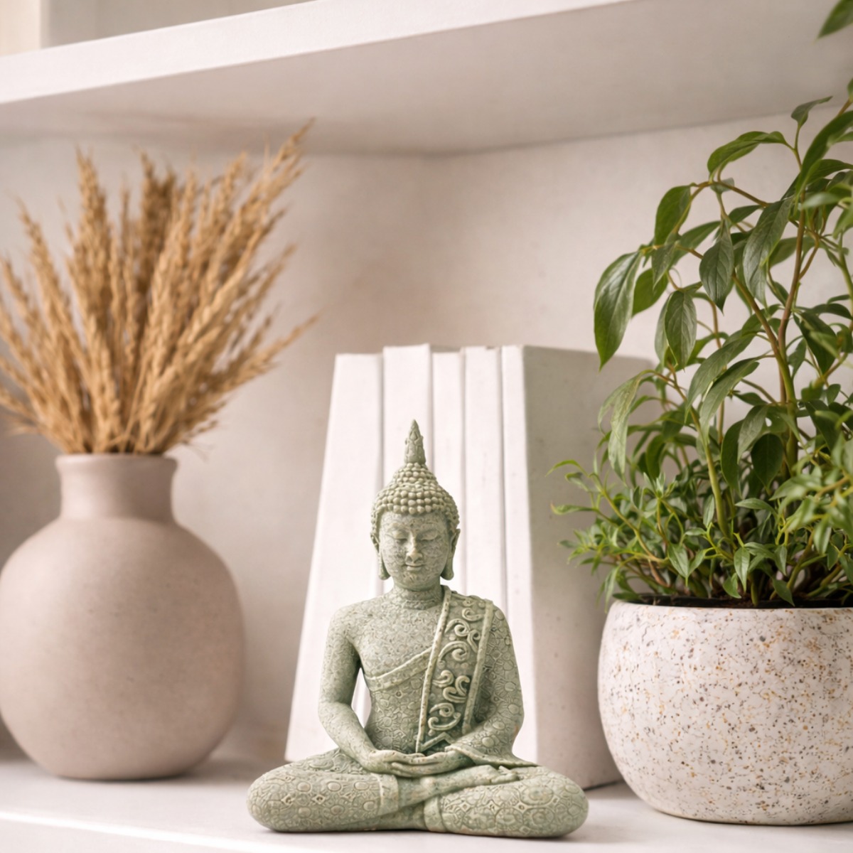 Escultura Buda Serenidade Cinza 15 cm