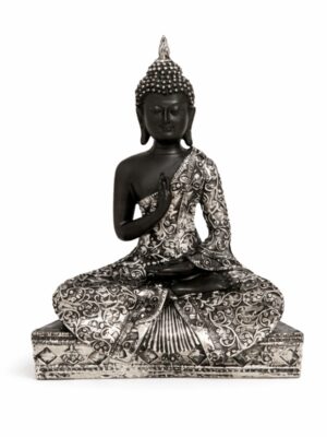 Escultura Buda Tailandês Prateado em Meditação 25 cm Escultura Buda Tailandês Prateado em Meditação 25 cm