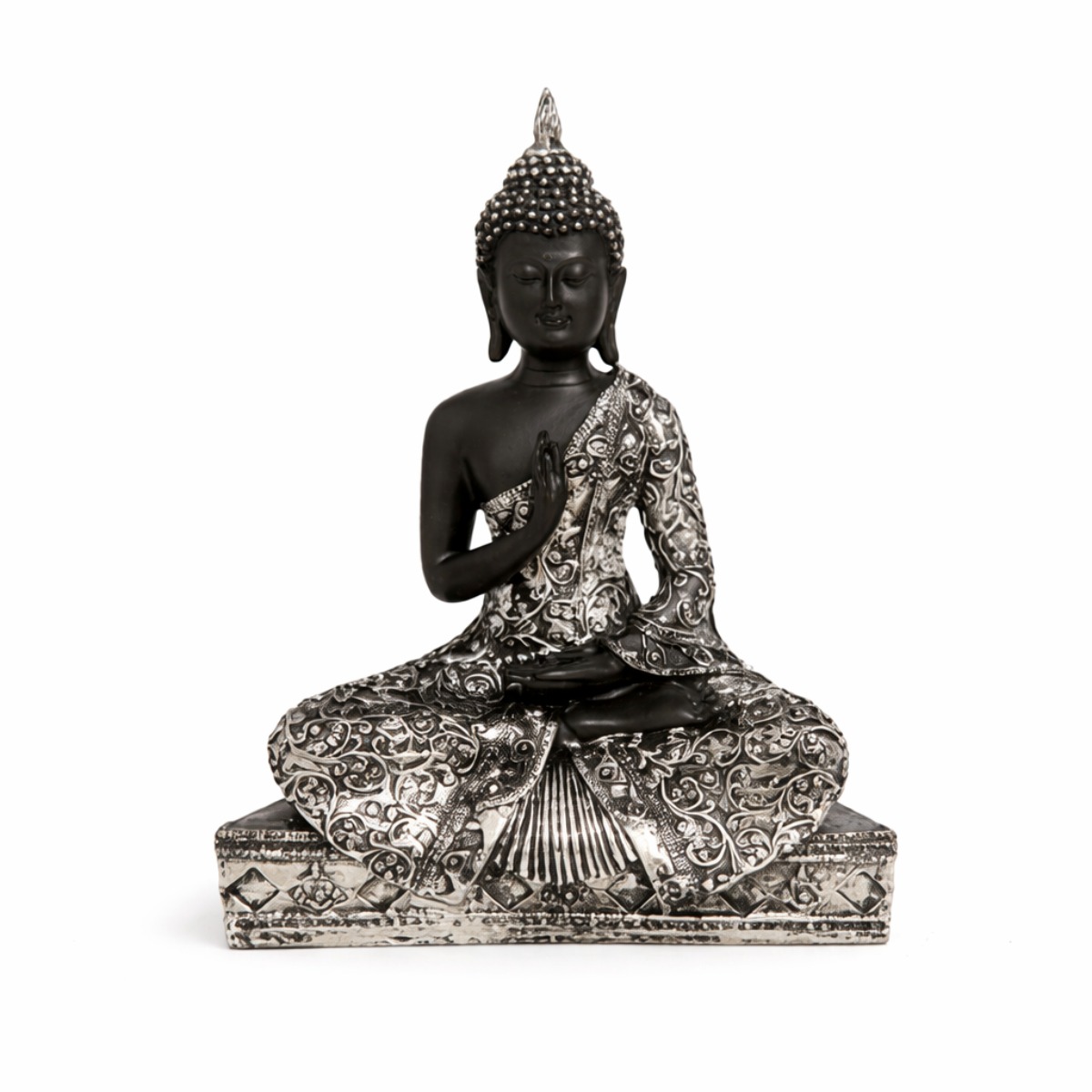 Escultura Buda Tailandês Prateado em Meditação 25 cm Escultura Buda Tailandês Prateado em Meditação 25 cm