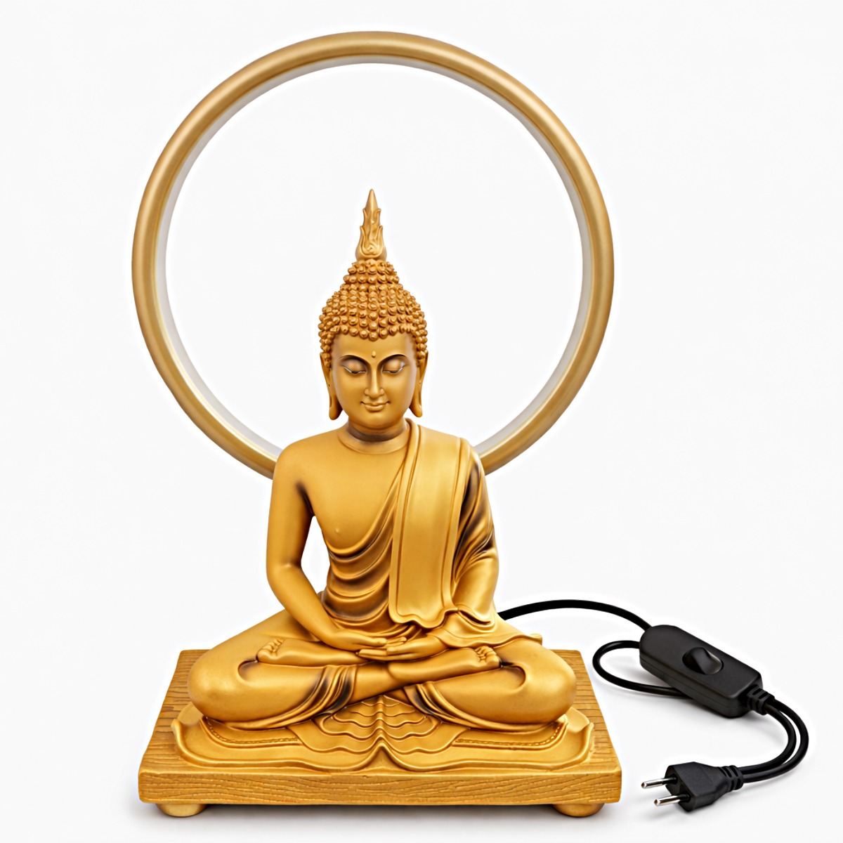 Escultura Buda com Aro Luminoso 39 cm