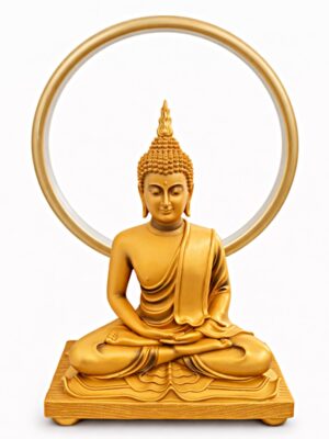 Escultura Buda com Aro Luminoso 39 cm