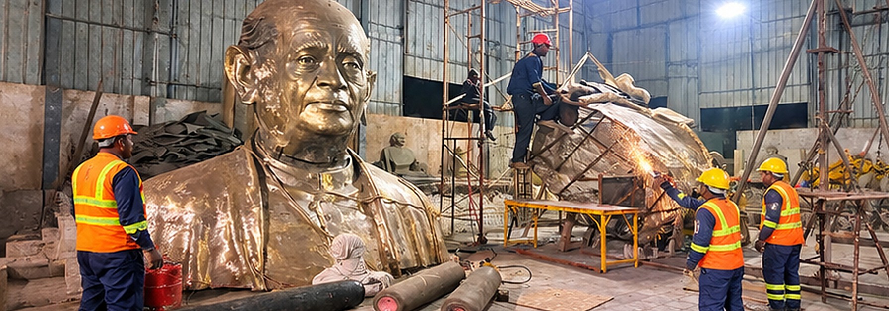 Secções de uma escultura em bronze na fundição