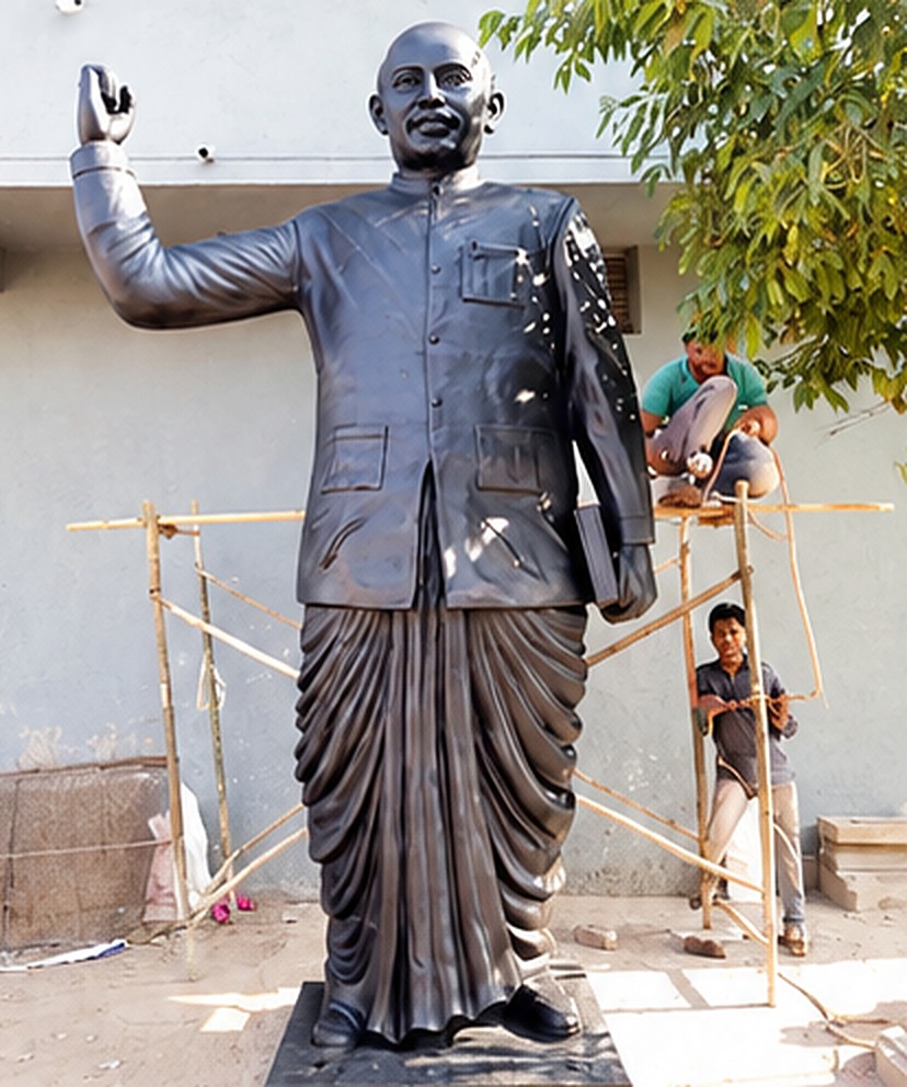 Acabamento final de uma estátua em metal
